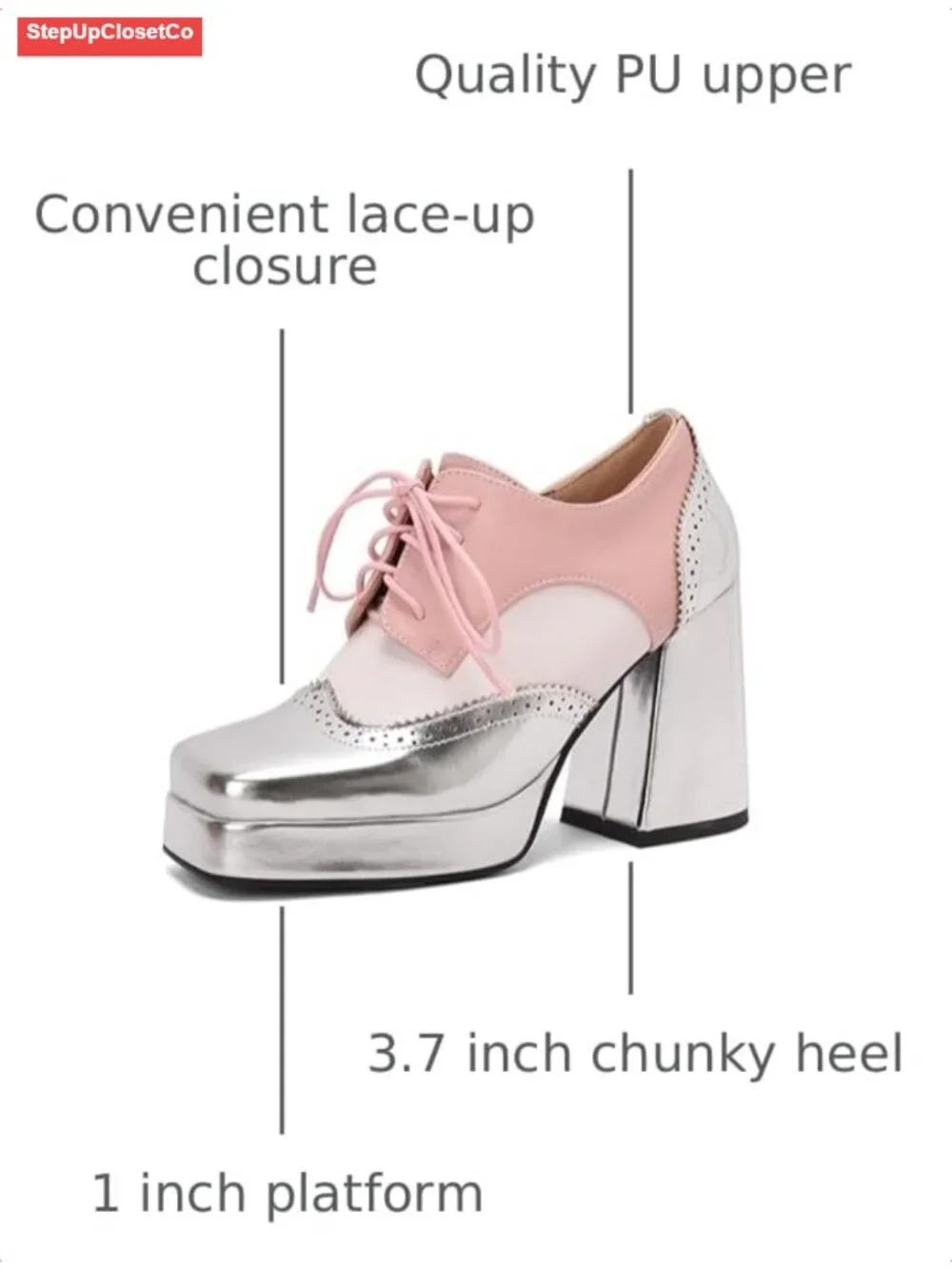 SHEMEE Women's Oxford Heels Platform Pumps Lace Up Brogues Dress Shoes